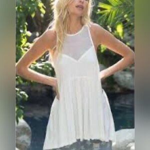 ‼️SOLD‼️ NWOT! POL White Sleeveless Babydoll Tank Top. Mesh Panel Small